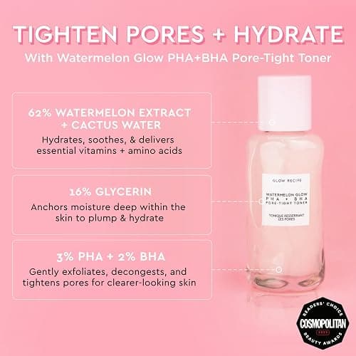 Glow Recipe PHA + BHA Face Toner - Korean Skin Care Pore Minimizer & Gentle Facial Exfoliator for Tightening, Hydrating & Exfoliating - Glycerin, Watermelon & Cactus Water (40ml) - 1.35 Fl Oz (Pack of 1) - Travel Size thumbnail 2