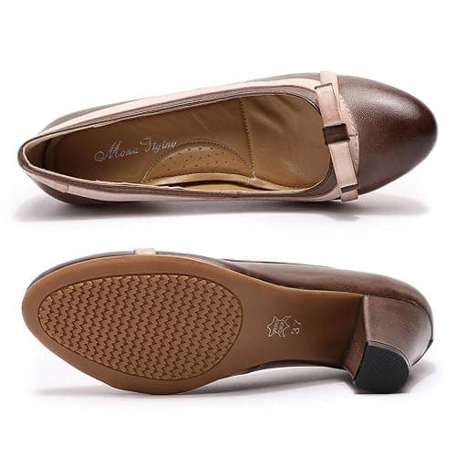 Mona flying Leather Mid Chunky Pumps Elegant Women Slip On Classic Comfortable Elegant Handmade Work Shoes thumbnail 5