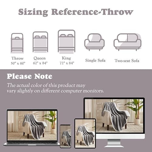 ACCU-WARMTH Cozy Heated Blanket Throw Size - Fast Warming Electric Throw Blanket with 6 Heat Settings & 4 Hours Auto-Off, Ideal Gift for Her, 50"x60", London Grey thumbnail 6