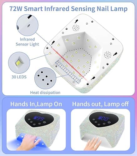 HUGMAPLE Cordless UV Nail Lamp for Gel Nails 72W, Rechargeable Diamond LED Nail Dryer with 5 Timer Setting, Touch Control & Auto Sensor, Fast Nail Light Curing Lamp for Salon & Home thumbnail 2