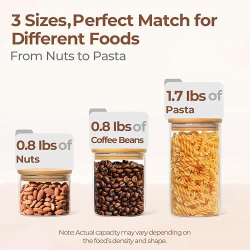 ComSaf Glass Storage Containers with Lids (0.6qt/1qt/1.5qt) Set of 6,Glass Pantry Storage Containers with Airtight Lid & lables for Dry Food, Snacks, Nuts, Stackable for Kitchen, Pantry Organization thumbnail 4