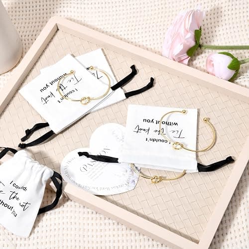 CEELGON 8 Pcs Jewelry Pouch Bridesmaid Gifts Set - 4 Linen Cotton Small Drawstring Bags & Knot Bracelet - Jewelry Packaging for Proposal, Bridal Party Favors (Gold) thumbnail 6