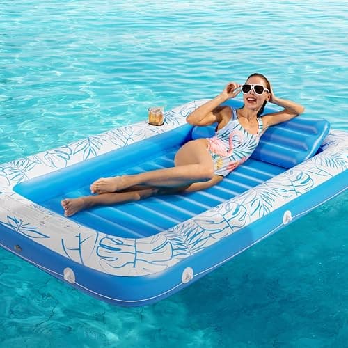 Inflatable Tanning Pool Lounger Float - Jasonwell 4 in 1 Sun Tan Tub Sunbathing Pool Lounge Raft Floatie Toys Water Filled Tanning Bed Mat Pad for Adult Blow Up Kiddie Pool Kids Ball Pit Pool (L) thumbnail 6