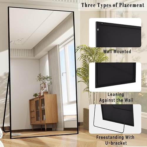 BEAUTYPEAK 76"x34" Rectangle Full Body Floor Mirrors, Full Length Mirror Hanging or Leaning, Aluminum Alloy Frame Wall Mirror for Bedroom, Dressing Room, Black thumbnail 5