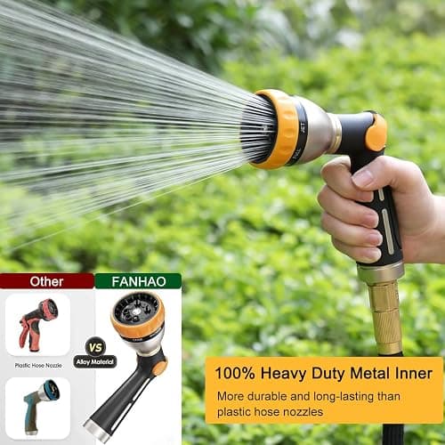 FANHAO Garden Hose Nozzle, 100% Heavy Duty Metal Spray Nozzle with Thumb Control, High Pressure Water Nozzle with 8 Adjustable Spray Patterns for Watering Plants, Washing Cars and Showering Pets thumbnail 3