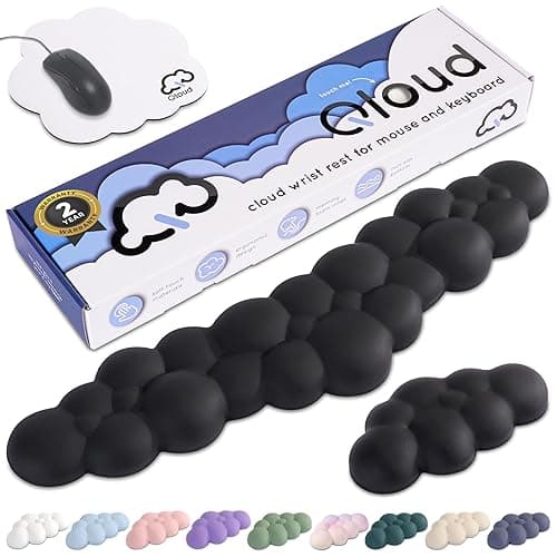 Create-ables Qloud Cloud Wrist Rest Keyboard Wrist Rest for Computer Keyboard Pad, Cloud Keyboard Wrist Rest, Wrist Pad for Keyboard, Memory Foam, Non Slip Base, Comes with Mouse Pad - Matte Black - Image 1