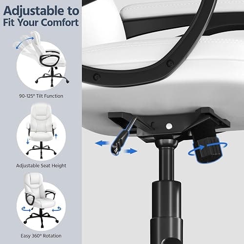 Yaheetech PU Leather High Back Office Chair Executive Ergonomic Desk Chair Swivel Computer Chair with Armrests, Adjustable Height, Home Office, White thumbnail 7