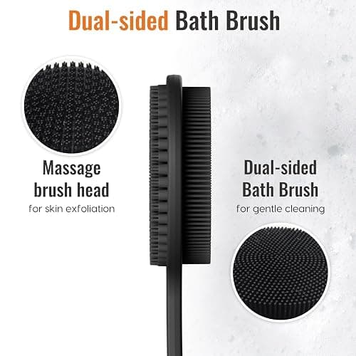 Silicone Back Scrubber for Shower, 17in Lengthen Long Handle Body Brush, Double Sided Shower Brush for Shower Exfoliating and Massage Can Produce Rich Foam, Long Handle Back Scrubber for Men thumbnail 4