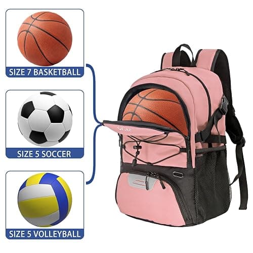 WOLT Basketball Backpack Large Sports Bag with Separate Ball Holder & Shoes Compartment, Best for Basketball, Soccer,Gym - Lightpink thumbnail 2