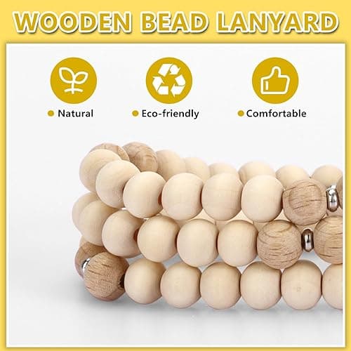 YAVVOZH Teacher Lanyard with Id Holder, Cute Lanyards for Id Badges Keys, Retractable Natural Wooden Beaded Lanyard for Women, Gold Teach thumbnail 5