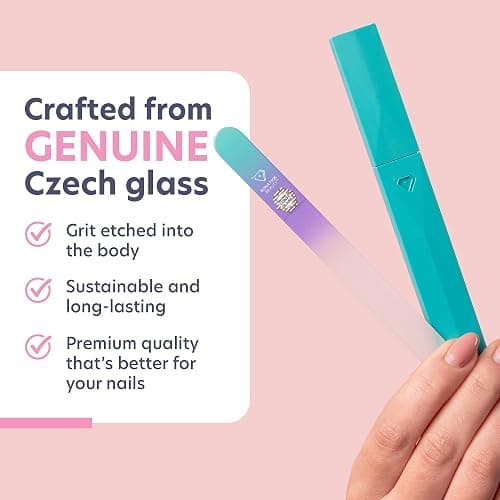 Bona Fide Beauty Czech Glass Nail File with Case in Pastel Green Violet | Crystal File for Natural Nails with Protective Case, Nail Care Tool Gifts for Women, Fine Grit Gentle Nail Care thumbnail 3