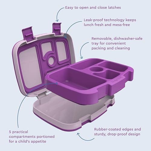 Bentgo Kids Bento-Style 5-Compartment Leak-Proof Lunch Box - Ideal Portion Sizes for Ages 3 to 7 - Durable, Drop-Proof, Dishwasher Safe, PFAS & BPA-Free & Made with Food-Safe Materials (Purple) thumbnail 6