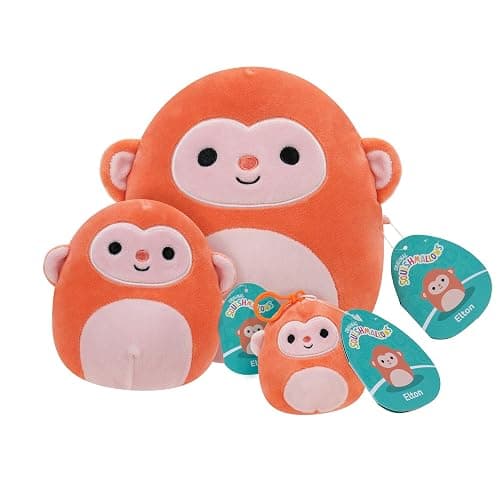 Squishmallows Original Elton Peach Monkey 3-Pack: 8-Inch, 5-Inch & 3.5-Inch Clip-On Plush - Little Ultrasoft Official Jazwares Plush - Image 1