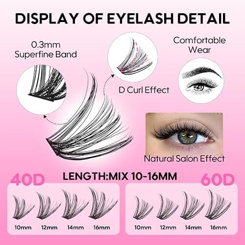 Azenlo Lash Extensions 40D+60D Cluster 240pcs DIY Lash Clusters 10-16mm Eyelash Clusters Individual Think Band Lash Kit (40D+60D Kit) thumbnail 4