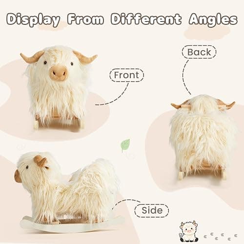 Baby Rocking Horse,Highlander Cattle Rocking Toy for 1+ Year Old Boys and Girls Rocking Horse for Kids Room Nursery Birthday Party Shower Gift Wood Animal Rocker French Design 3-Side Seat PP Cotton thumbnail 4