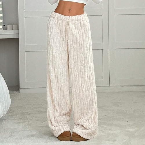Sherpa Pajama Pants Women Soft Drawstring Elastic Wasit Fluffy Pj Pants Comfy Lounge Fleece Lined Sleepwear Bottoms thumbnail 4