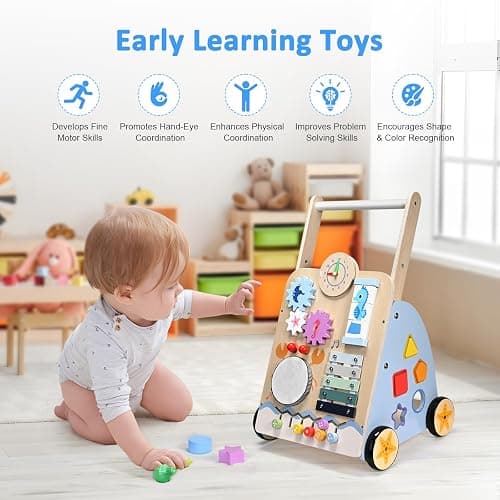 Pikasser Chariot de Marche Bebe, 8-en-1 Trotteur Bébé en Bois, Trotteur et Jouet éducatif pour les tout-petits de 3 mois à 2 ans, Cadeau pour Garçons et Filles thumbnail 6