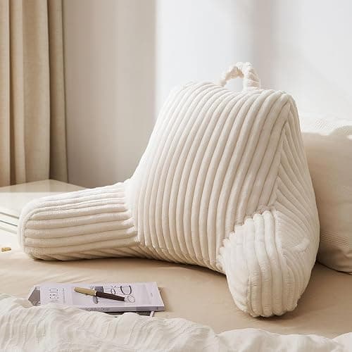 Blissful Diary Reading Pillow for Sitting in Bed, Flannel Back Pillow Bed Sitting Up for Adult & Children, Backrest Cushion for Sit Up in Couch or Floor, Dorm Essentials, Cream White - Image 1