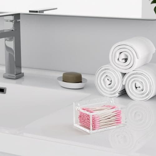 WORHE Q-Tip-Halter mit Deckel, Acryl-Wattebäusche- und Wattestäbchen-Organizer, Q-Tip-Spender für Schminktisch oder Arbeitsplatte,Make-up-Pads und Kosmetik-Aufbewahrungsbox(DP051) thumbnail 4