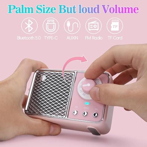 Dosmix Kawaii Room Decor, Retro Bluetooth Speaker,Pink Vintage | Gift for Women Teenage Girl Old Fashion Style for Kitchen Desk Bedroom Office Party Outdoor Vintage Accessories thumbnail 3