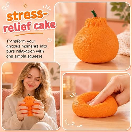 Tangerine Squishy, Fast Rising Stress Relief Fruit, Realistic Fruit Fidget Hand Toy for Anxiety & Sensory Needs, Classroom Rewards & Calming Toys for Teens Adults (Tangerine) thumbnail 3