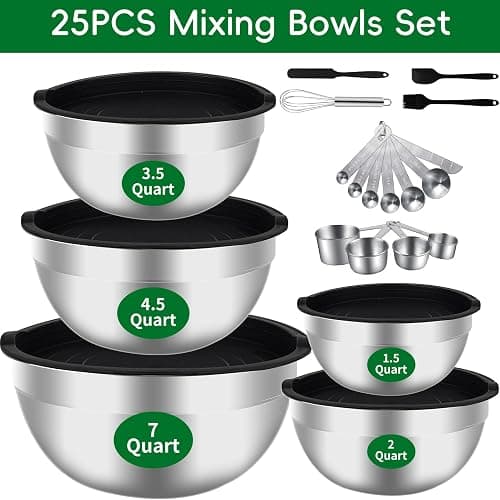 WEPSEN Mixing Bowls Set, 25PCS Stainless Steel Mixing Bowl with Lid Set, Large Nesting Bowls 7, 4.5, 3,2, 1.5QT, Measuring Cups and Spoons Baking Utensils Metal Bowl for Kitchen Prep thumbnail 6