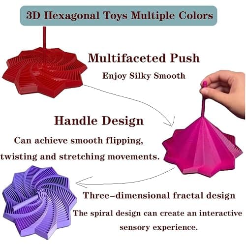 Printed Expanded Sensory Star,Multi-Faceted Stress Relief Fidget Toy, PLA Material, Vertical Silky Design, Push Play Spinner,Great Christmas & Birthday Gifts (Laser Purple 9CM) thumbnail 7