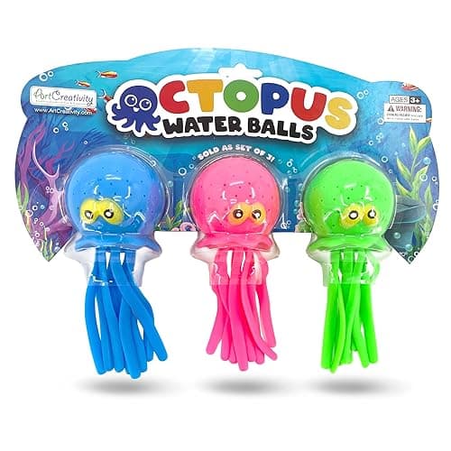ArtCreativity Octopus Water Balls, Set of 3, Rubber Kids’ Bath Toys, Sensory Stress Relief Pool Toys for Kids, Cute Goodie Bag Fillers for Boys and Girls, Pink, Blue and Green - 3 Pack thumbnail 6