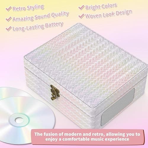 CD Player Portable with Speakers Bluetooth Desktop Knit Retro CD Player for Home Rechargeble Battery Small Vintage CD Player with Bluetooth Input, USB Playback, AUX in, Headphone Jack, Remote Control thumbnail 9