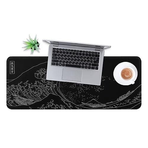 MAY FLOWER Large Gaming Mouse Pad, Full Keyboard Mat, Long Laptop Mousepad, Computer Mouse Mat for Home and Office, Anti-Slip Rubber Base, 31.5 x 11.8 Inches (Black Sea Wave) thumbnail 4