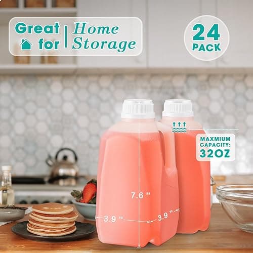 Skylety 24 Pack Mini Milk Jugs Plastic Gallon Jugs with Caps Water Juice Empty HDPE Soda Bottles Gallon Containers for Liquids Smoothies Tea(32 oz,White) thumbnail 3