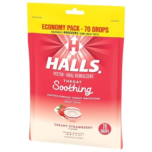 HALLS Throat Soothing (Previously HALLS Breezers) Creamy Strawberry Throat Drops, Economy Pack, 70 Drops thumbnail 10