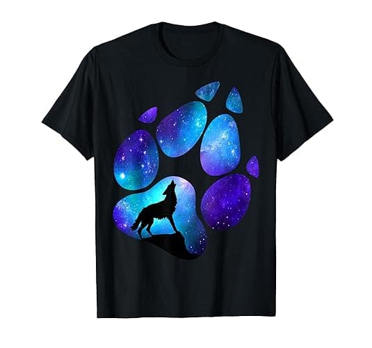Wolf Paws Galaxy Wild Lone Wolves Stars Moon Wolf T-Shirt - Image 1