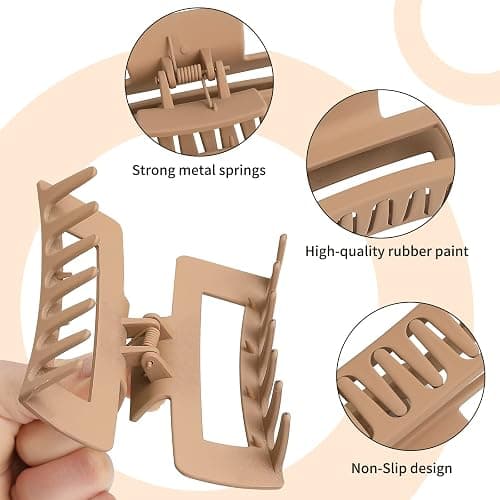 Sisiaipu 4 Inch Big Hair Claw Clips 6 Pcs Large Claw for Thick Hair Square Hair Clips for Women Rectangle Hair Clips Nonslip Acrylic Banana Jaw Clips Hair Accessories for Girls (Amber) thumbnail 4