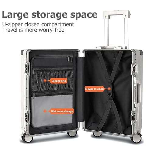feilario 20in Aluminium Frame PC Hard Shell Spinner Wheels Luggage, Built-In TSA lock Carry on Suitcase, with Cup Holder, USB Port, Phone Holder thumbnail 6