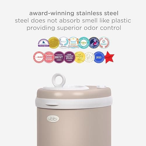 Ubbi Stainless Steel Diaper Pail, Odor Locking, No Special Bag Required, Award-Winning, Registry Must-Have, Taupe thumbnail 5