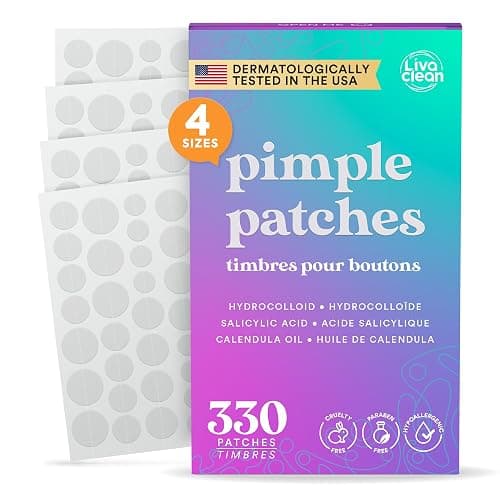 LivaClean 330 Count Pimple Patches for Face with Salicylic Acid, Tea Tree & Calendula Oil – 4 Sizes – Pimple Patches, Hydrocolloid Patch, Acne Patches, Zit Patches, Pimple Stickers - Image 1