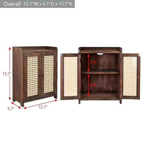 Ikee Design Wood Storage Cabinet with Rattan Doors, with Removable Shelves | COUNTERTOP ORGANIZER: Wooden cabinet with magnetic rattan doors and removable shelves for coffee, cups and pantry items. thumbnail 3