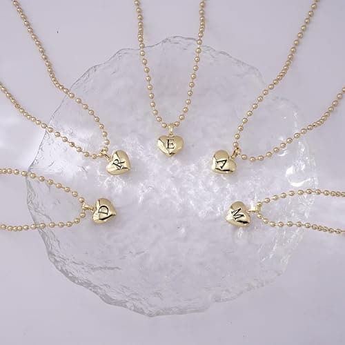 KISSCLOUD Heart Initial Necklaces for Women 14K Gold Silver Dainty Letter Charm Necklace Cute Bubble Personalized Name Pendant Ball Chain Necklace Non Tarnish Trendy Jewelry Gift thumbnail 7