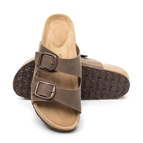 FITORY Womens Flat Sandals with Cork Footbed, Open Toe Arch Support Slides Adjustable Slip On Slippers for Summer 2026 Size 6-11 thumbnail 7