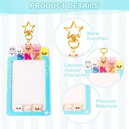 SKZO Keychain Photocard Holder Keychain Photo Frame Keychains Animals Cartoon Photo Sleeve Idol Card Holder Protective Case for Stray Fans (Blue) thumbnail 2