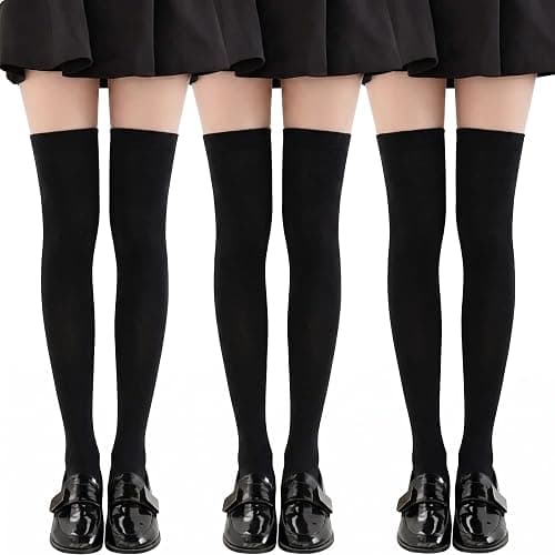 YSense Beau 3 Paar Damen Kniestrümpfe Lange Overknee Strümpfe | Einheitsgröße Frauen, Baumwolle Lange Overknee-Socken Rutschfester Elastischer Bund Ohne Einengen für Schule Party Alltag - Image 1