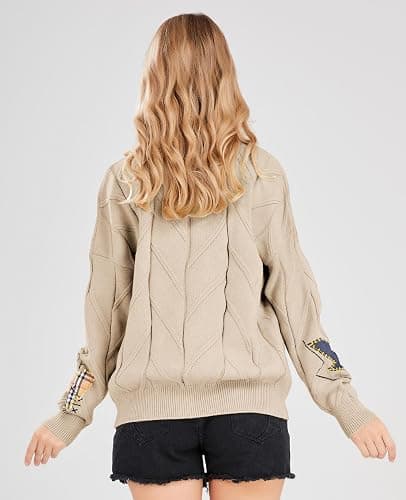 Women's Cable Knit Long Sleeve Open Front Cardigan Sheep V-Neck Button Down Embroidery Wool Blend Sweater Coat Outwear thumbnail 3