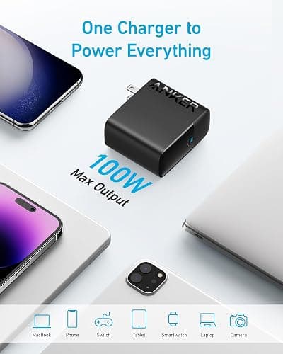 Anker MacBook Charger, Compact and Foldable 100W USB C Charger for MacBook Air, Samsung Galaxy, iPhone 17/16 Series, iPad Pro, and More, 5FT USB C Cable Included thumbnail 3