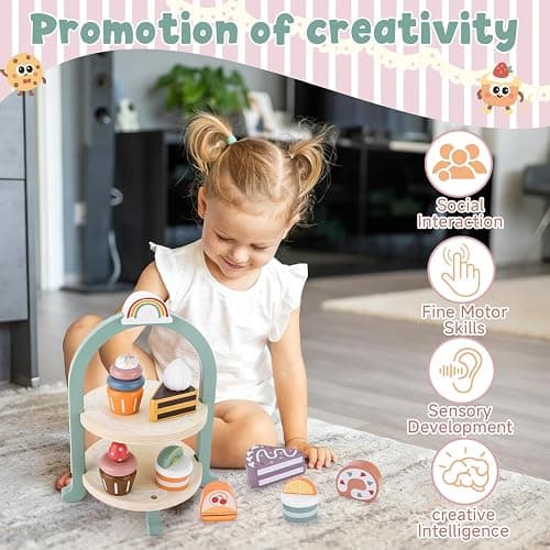 BBWELL Torta per Set da tè Giocattolo,Accessori Cucina Giocattolo Legno per Bambini Bambina,Set Cibo Finto Giocattolo per Cucina Bambini,Regalo Bambino Compleanno Pasqua Halloween Natale 3 4 5 Anni thumbnail 2