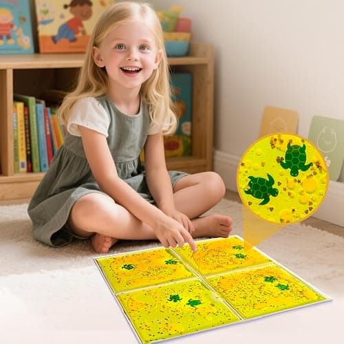 JUEOQOY Squishy Liquid Sensory Tiles for Kids Ages 3+ – 12" Soft Tactile Visual Pads with Ocean Creatures, Glitter & Colorful Liquid for Calm Corner, Classroom, Desk or Home (9-Pack) thumbnail 4