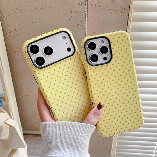 Longlayss Compatible with iPhone 16 Case Cute Aesthetic Polka Dot Phone Case for Women Girl Shockproof Slim TPU and Hard PC Protective Cover (Yellow) thumbnail 4