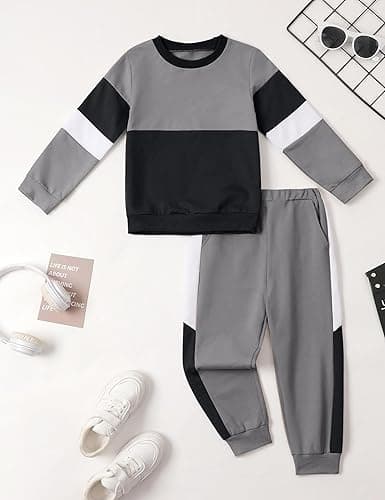 Hevemexy Toddler Boy Clothes Long Sleeve Hoodie Sweatsuits Tops and Pants 2Pcs Boys Fall Winter Outfits Set - Dark Grey - 2-3T thumbnail 2