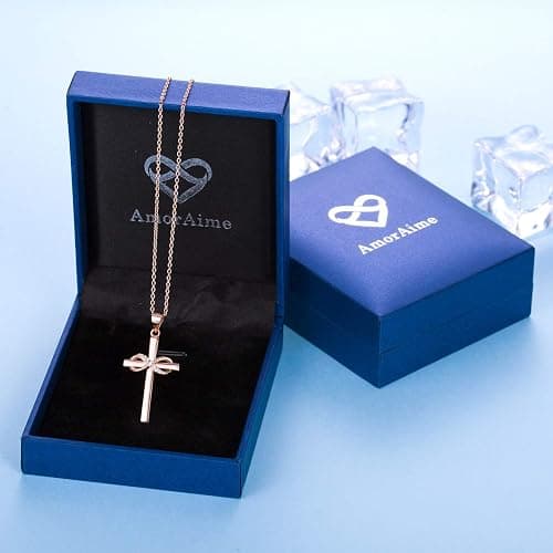 AmorAime 925 Sterling Silver Cross Necklace for Women Infinity Necklace 14K Rose Gold Plated Necklaces thumbnail 7