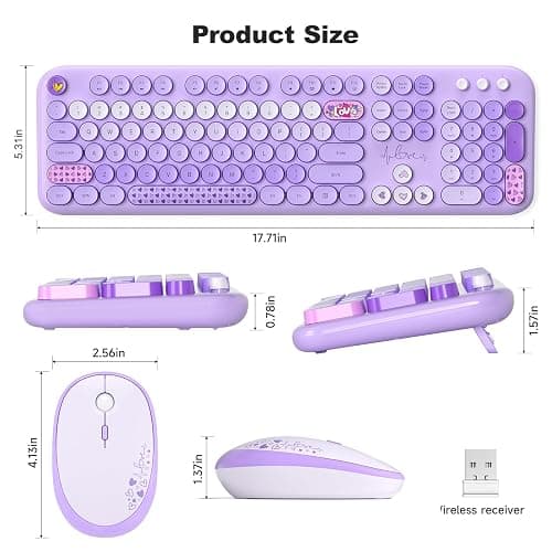 MOFII Wireless Keyboard and Mouse Combo, Cute Colorful Full Size Keyboard and Adjustable Mouse, 2.4GHz Retro Typewriter Keyboard and Mouse Set for PC/Desktop/Laptop/Windows (Purple Colorful) thumbnail 7